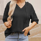 Women's V-neck Hooded Sweater with Pockets Short Sleeved Top