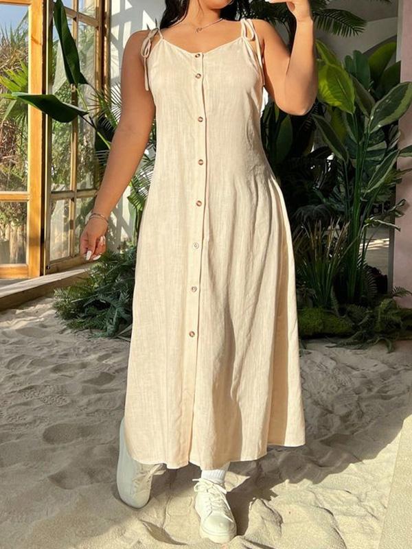 Pure Cotton Suspenders Everyday Versatile Midi Dress