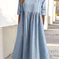 Cotton And Linen Casual Short Sleeve Pocket Pleated Loose Round Neck Dress