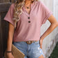 V-neck Button-down Solid Color Short-sleeved T-shirt 01225824