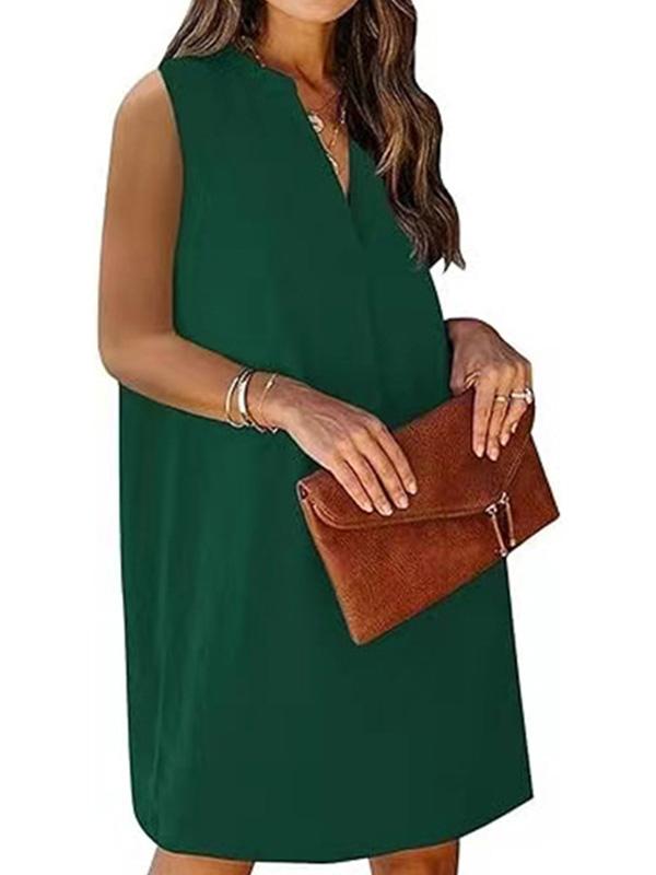 Sleeveless V-neck Loose Solid Color Short Dress