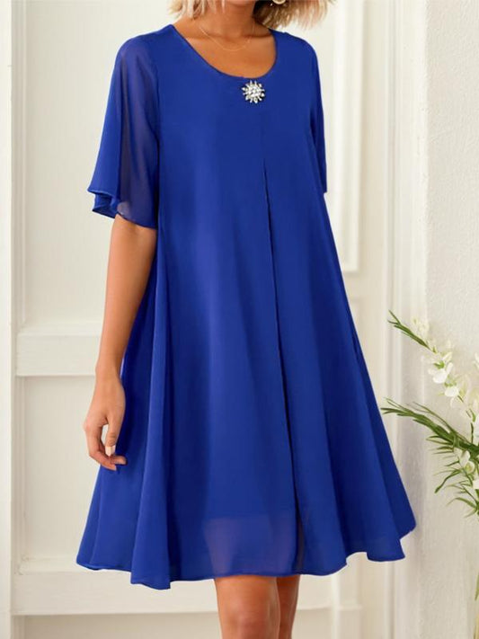 Short-sleeved Chiffon Everyday Versatile Midi Dress