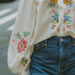 Cotton and Linen Embroidered Flower Long Sleeve Shirt