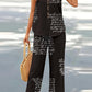 V-neck Casual Solid Color Printed Vest Wide-leg Pants Suit