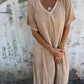 Stylish Cotton and Linen V-neck Dress