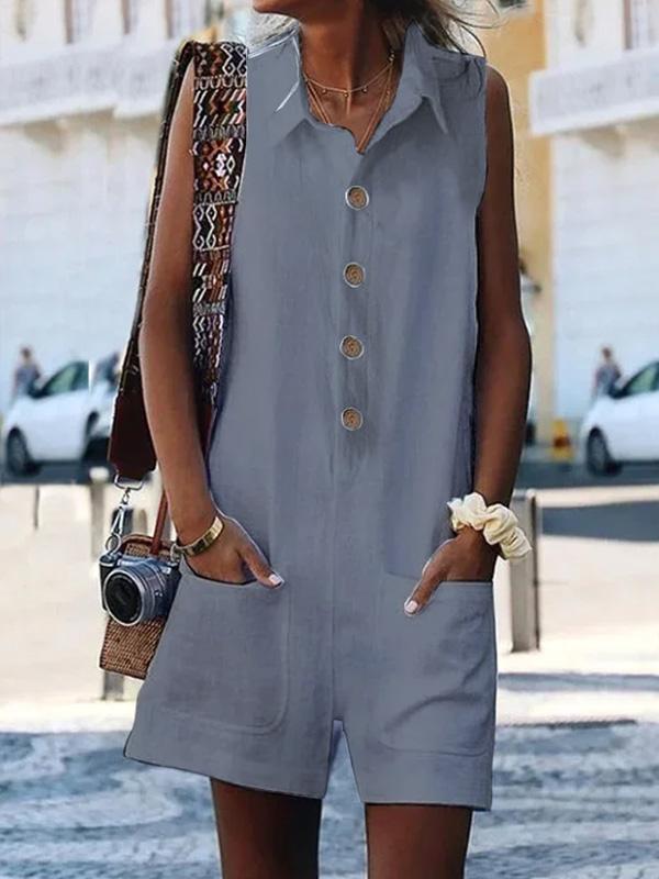 Cotton and Linen Loose Everyday Versatile Suspenders Pocket Jumpsuit