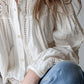 Cotton and Linen Hollow Stitching Long Sleeve Shirt