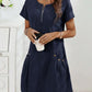 Cotton and Linen Slot Pocket Zipper Neck Short Sleeve Midi Dress