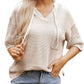 Women's V-neck Hooded Sweater with Pockets Short Sleeved Top