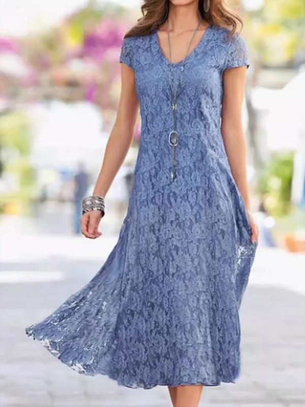 V-neck Elegant Lace Maxi Dress