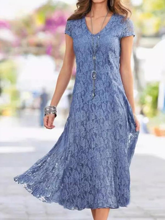 V-neck Elegant Lace Maxi Dress