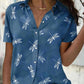 Dragonfly and Floral Print Short-sleeved Shirt