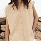 Cotton and Linen Simple Casual Sleeveless Solid Color Shirt