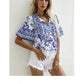 Women's Strappy Printed Bohemian Short-sleeved Shirt 19684748