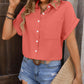 Women's Loose Pocket Casual Wrinkled Short Sleeve Shirt