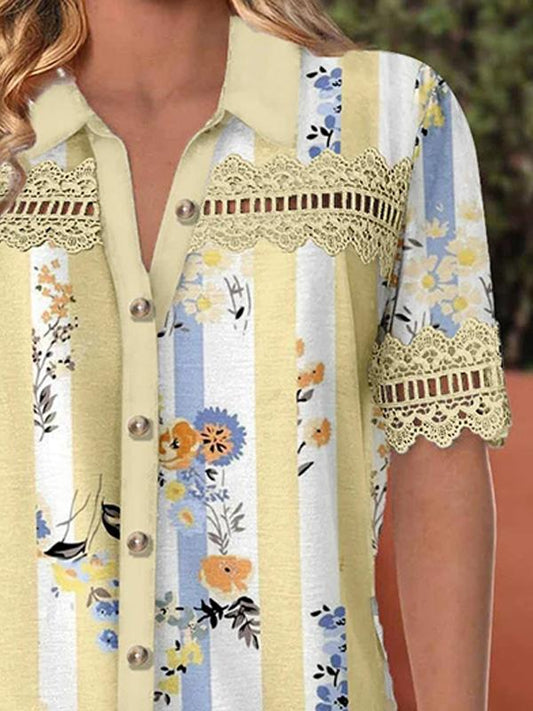 Casual Shirt Collar Printed Short Sleeve Shirt