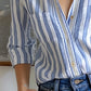 Cotton and Linen Casual Striped Long Sleeve Shirt