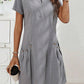 Cotton and Linen Slot Pocket Zipper Neck Short Sleeve Midi Dress