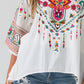 Embroidered Crew Neck Everyday Mid-length Sleeve Top