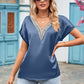 V-neck Lace Satin Short-sleeved Shirt 32097841