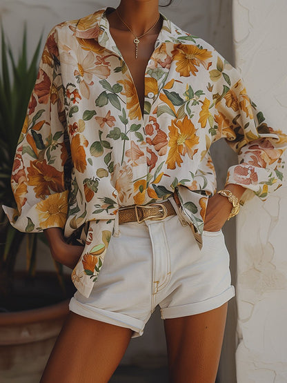 Resort Print Loose Long Sleeve Shirt