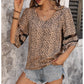 Women's Mesh Spliced V-neck Polka Dot Short-sleeved Shirt 04661273YM