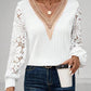 Solid Color V-neck Lace Long-sleeved T-shirt