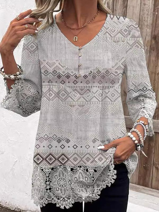 Water-soluble Lace Sleeves and Hem Printed T-shirt