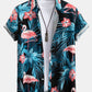 Buttoned Shirt with Tropical Flamingo Print and Short Swim Shorts