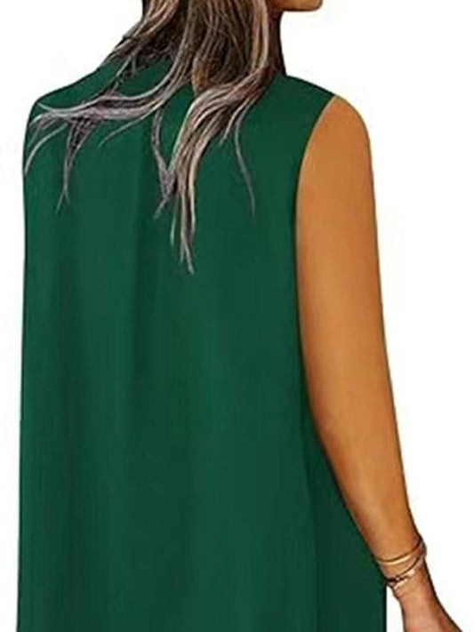 Sleeveless V-neck Loose Solid Color Short Dress