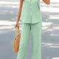 V-neck Casual Solid Color Printed Vest Wide-leg Pants Suit