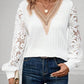 Solid Color V-neck Lace Long-sleeved T-shirt