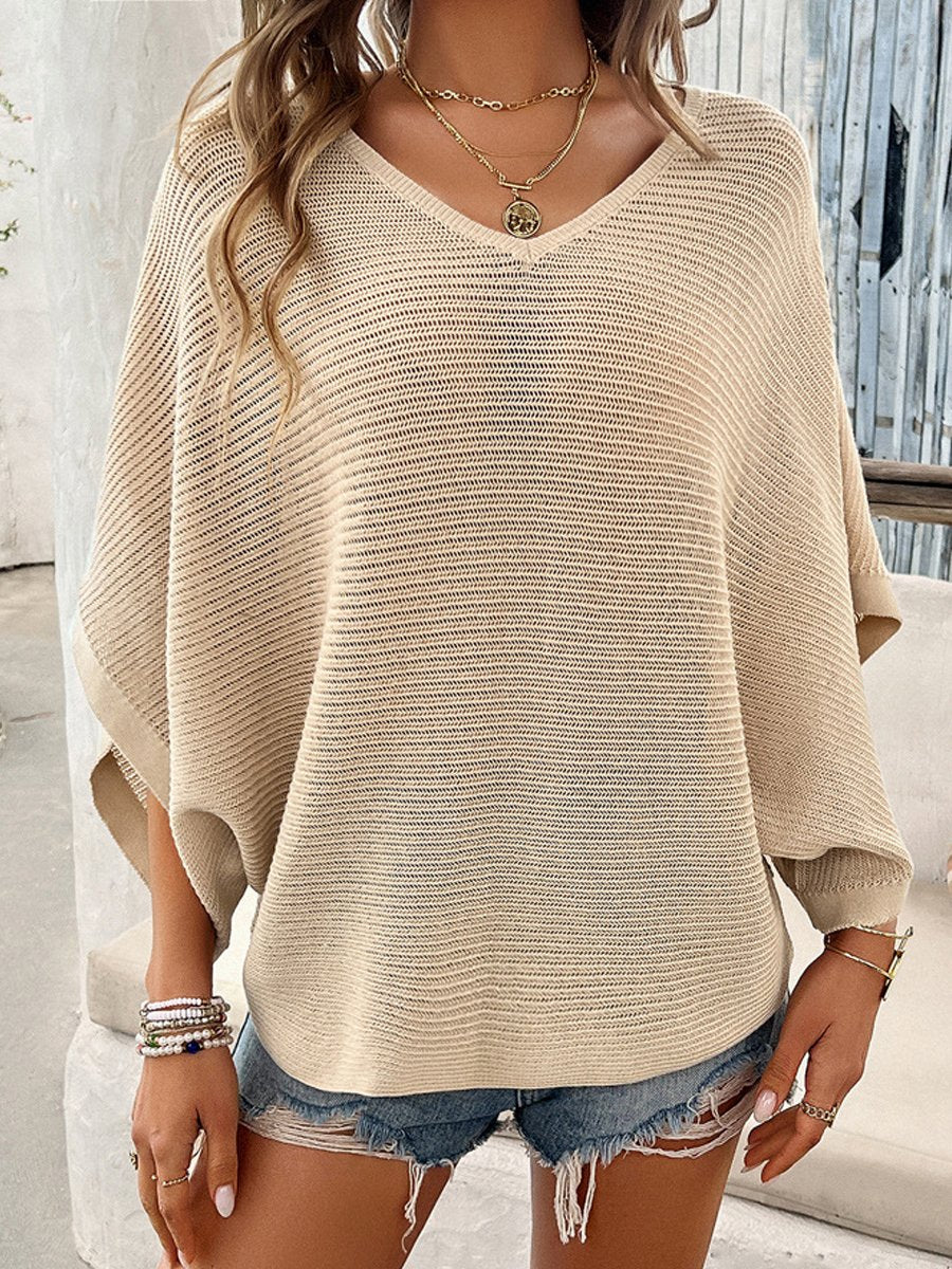 Loose Hollow-out Knited Batwing Sleeve Top