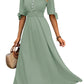 Elegant V-neck Solid Color Commuting Waist Long Dress 57985733