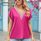 V-neck Lace Satin Short-sleeved Shirt 32097841