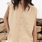 Cotton and Linen Simple Casual Sleeveless Solid Color Shirt