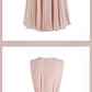 Gentle Pink Pleated Skirt High Waist Vest Dress