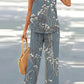 V-neck Casual Solid Color Printed Vest Wide-leg Pants Suit