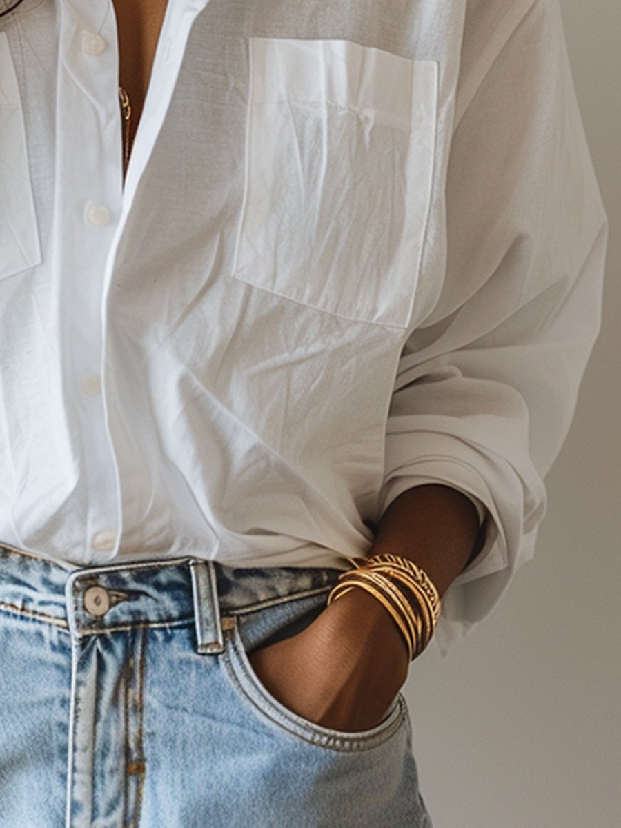 Casual and Versatile Everyday V-neck Long-sleeved Shirt