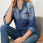 Simple Gradient Stand Collar Single-breasted Denim Shirt