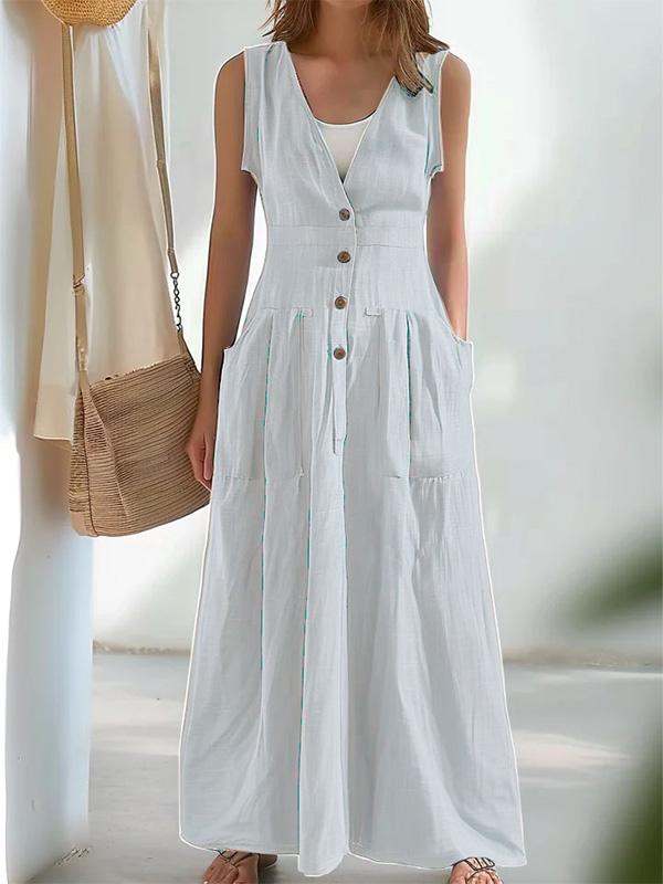 Cotton and Linen Suspender Midi Dress