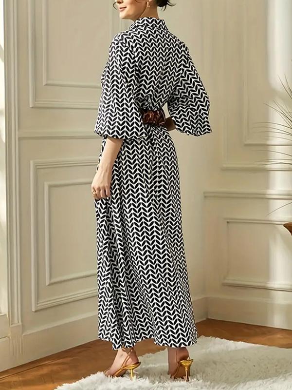 All-over Printed Elegant Button Dress