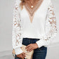 Solid Color V-neck Lace Long-sleeved T-shirt