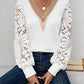 Solid Color V-neck Lace Long-sleeved T-shirt