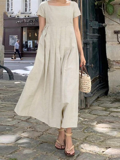 Cotton and Linen Square Neck Everyday Versatile Maxi Dress