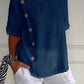 Cotton and Linen Round Neck Elbow Sleeve Button Top