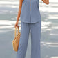 V-neck Casual Solid Color Printed Vest Wide-leg Pants Suit