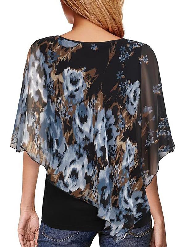 Lightweight Double Chiffon Printed Cape Shirt