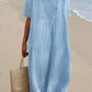 Women's Solid Color Cotton And Linen Short Sleeve Dress