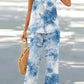 V-neck Casual Solid Color Printed Vest Wide-leg Pants Suit